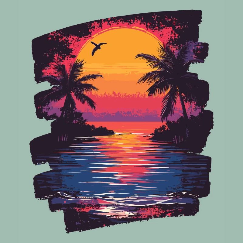 Beach Palm Trees Sunset Summer