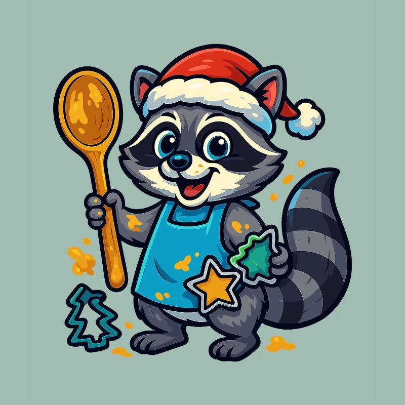 Weihnachts Waschbär beim Plätzchen backen