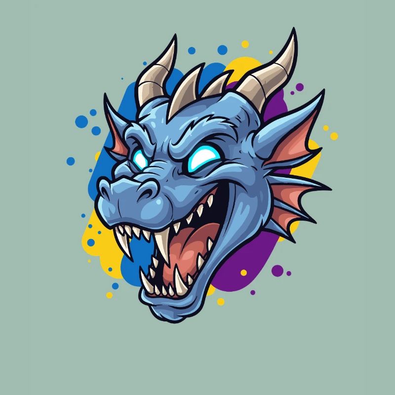 Blauer Drachenkopf Neon-Splash