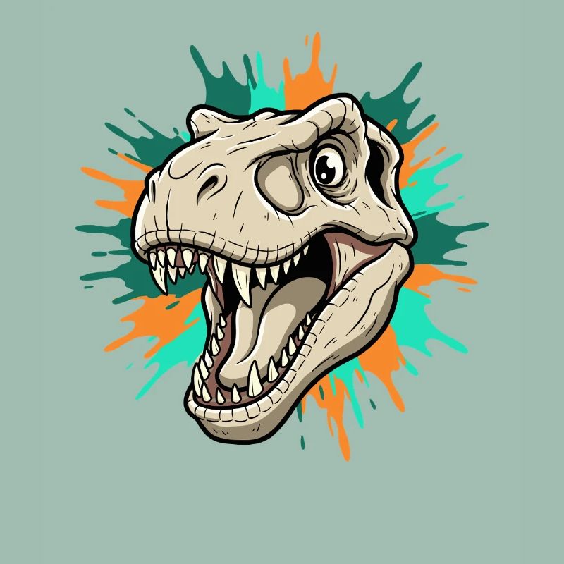 T-Rex Kopf mit Farbspritzern