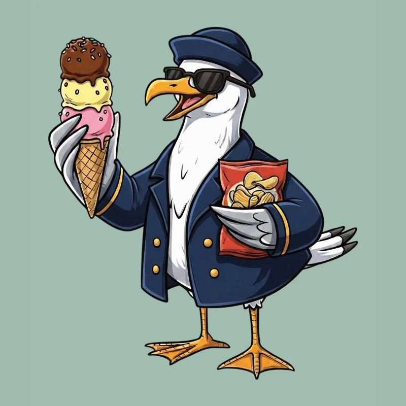 Cooler Möwenkapitän Mit Eis Und Chips