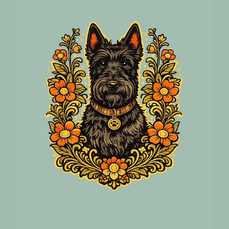 Floral Frame Scottish Terrier