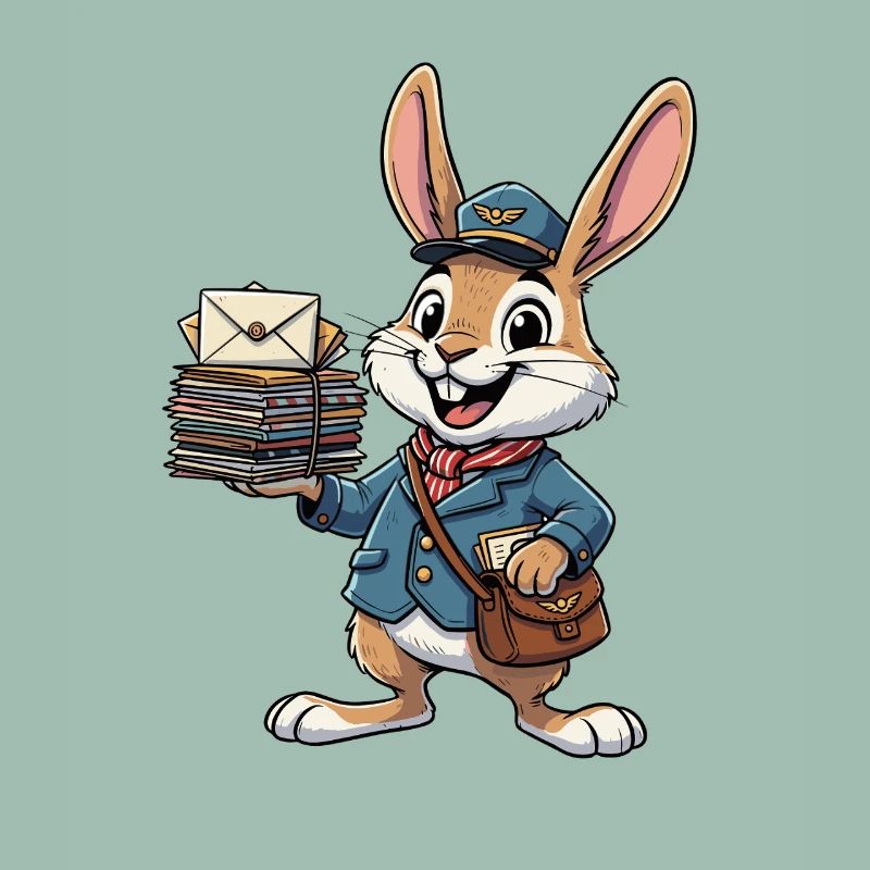 Rabbit as a postman with a stack of letters