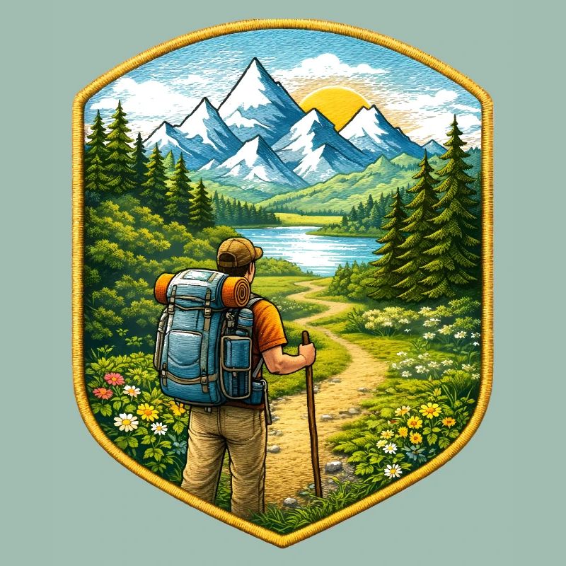 Wanderer Patch mit Berglandschaft 