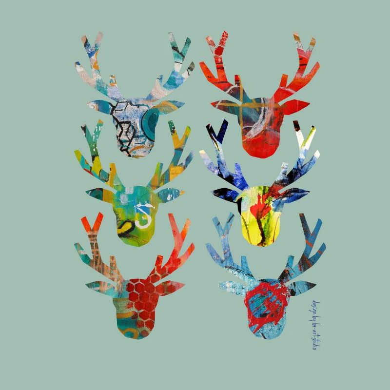 Abstract Colored Deer Heads