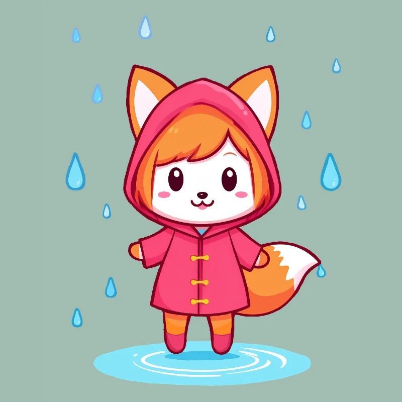 Petit renard chibi en imperméable