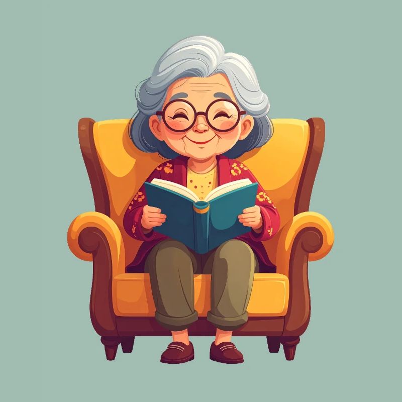 Oma sitzt im Sessel und liest ein Buch