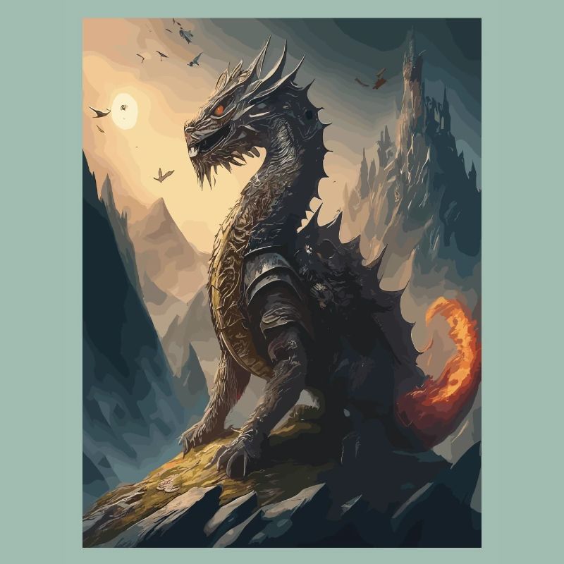 Drachenkrieger Schwarzrot Illustration