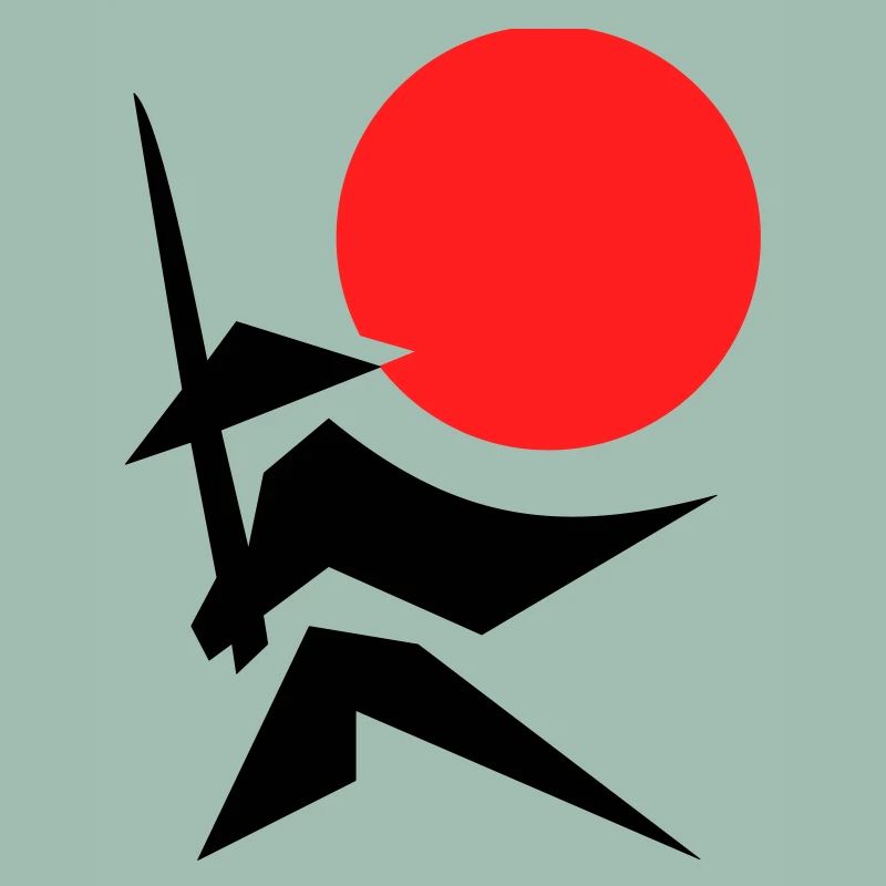 Abstraktes Bild mit Samurai Rot Schwarz