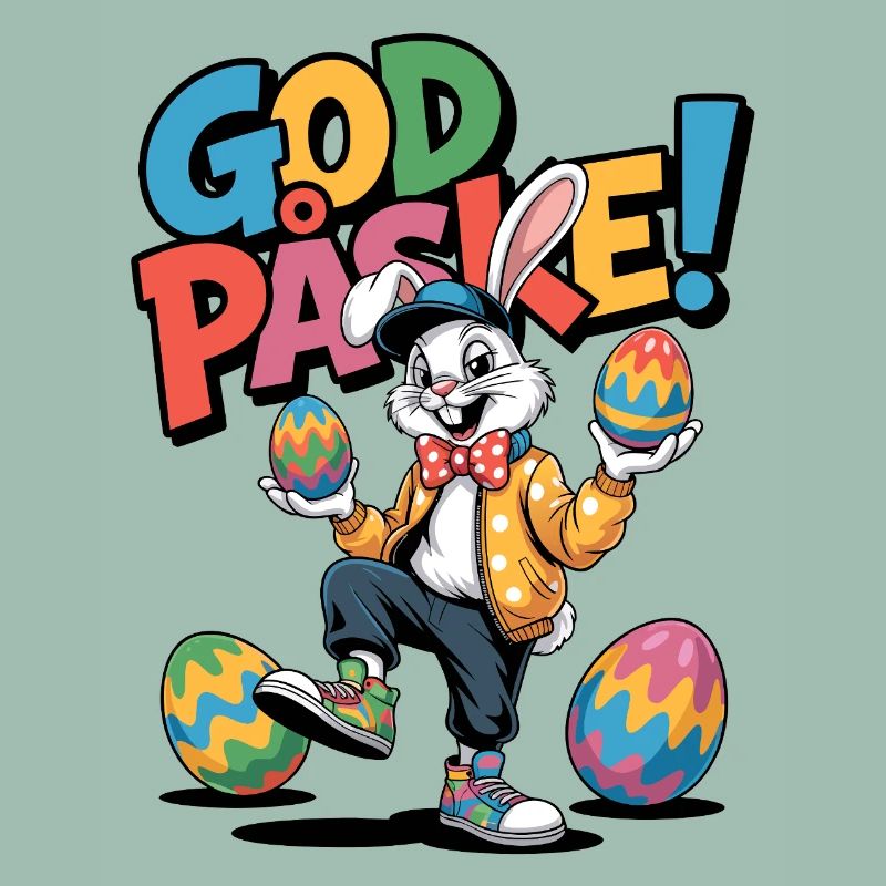 Easter bunny with colorful eggs