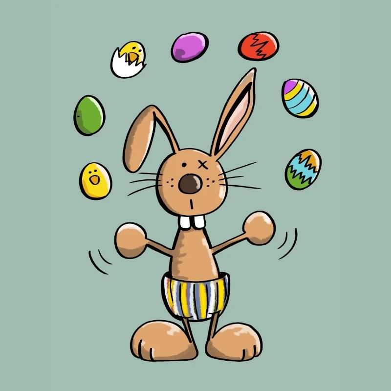 Easter bunny juggles colorful easter eggs - easter