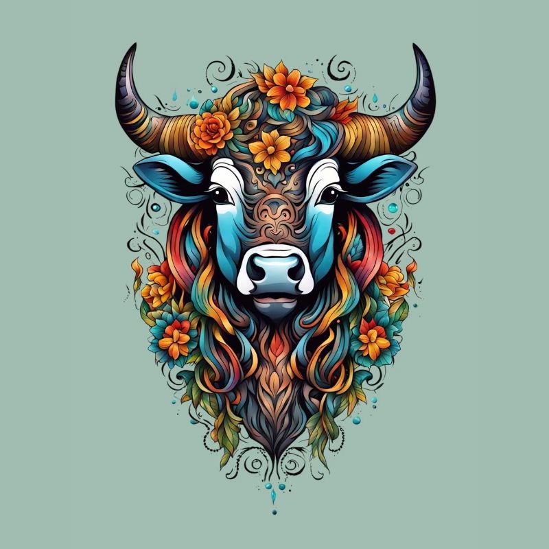 Bison couvert de fleurs dans un éclat de couleurs