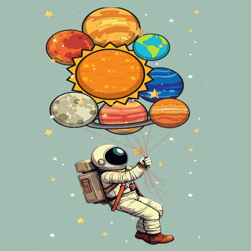 Astronaut With Planet Balloons Outer Space