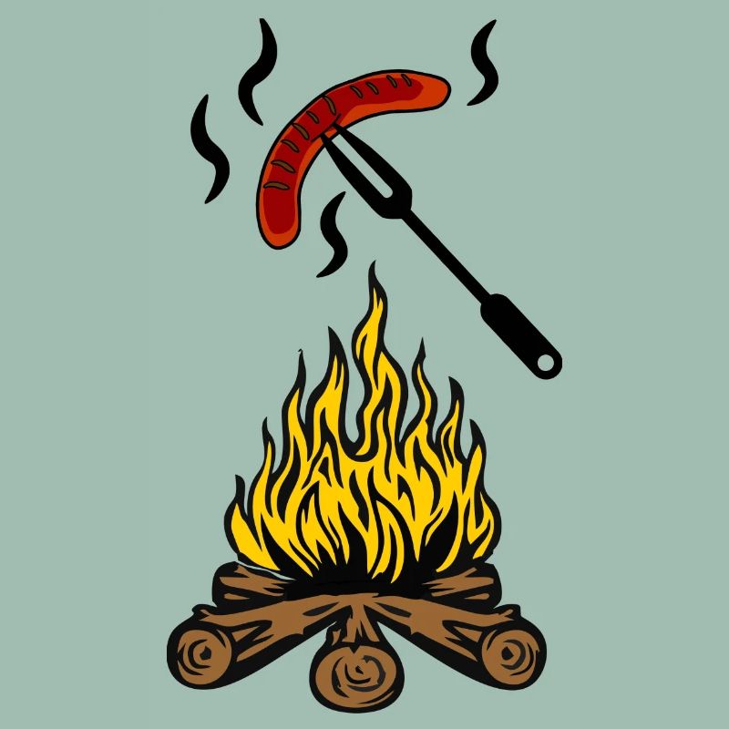 Feu de camp avec saucisse bratwurst