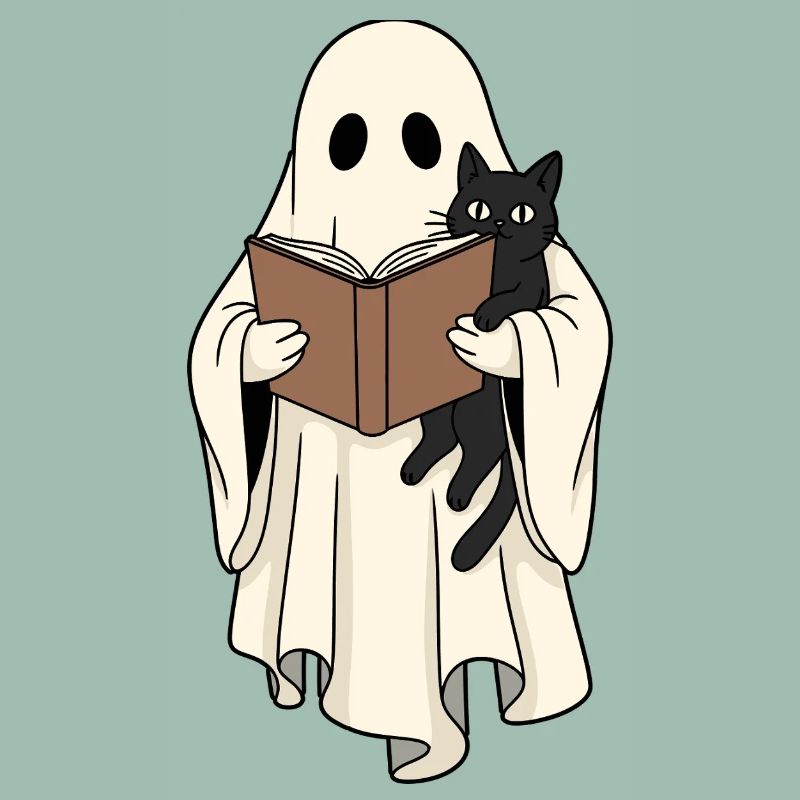 Reading Ghost with Cat in Book