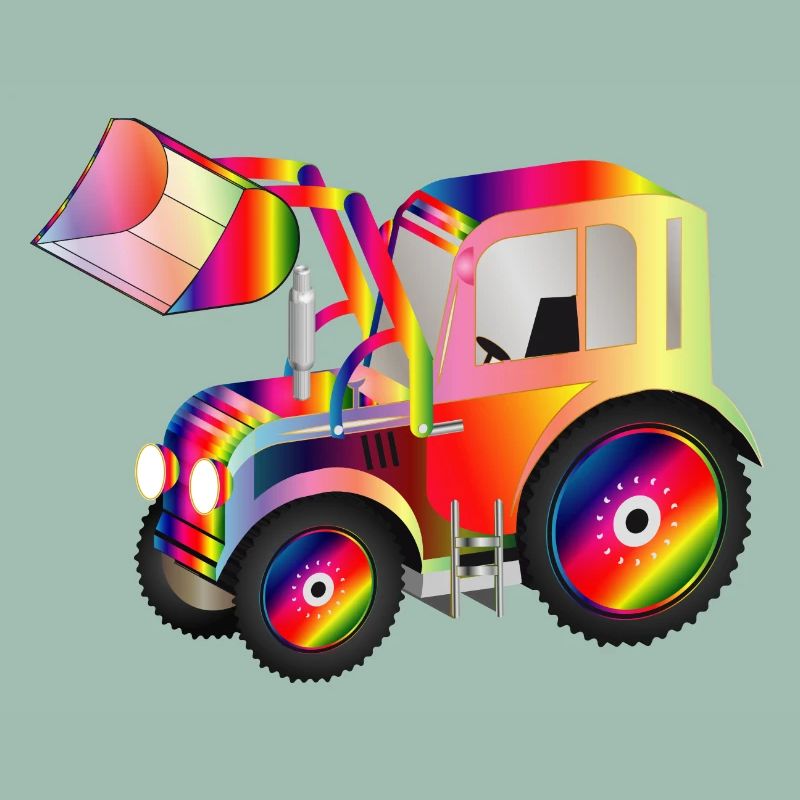 Tractor front loader in bright rainbow colors
