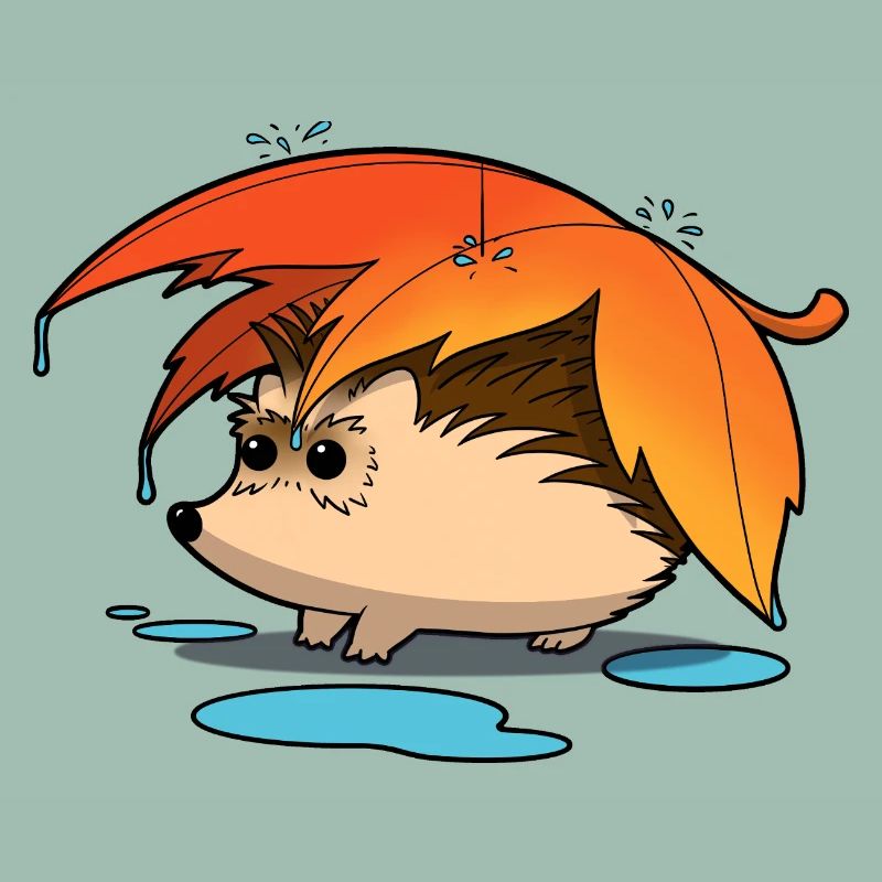 Hérisson sous parapluie feuillu