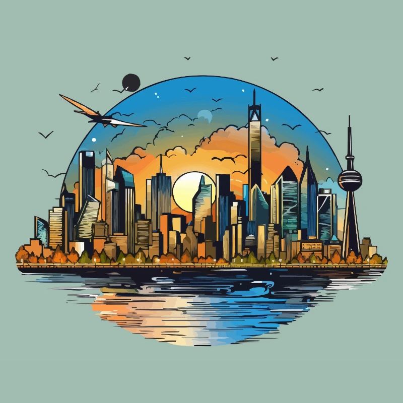 Sunset Skyline Reflection