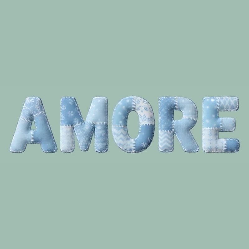 Amore Lettering Patchwork Design Blue