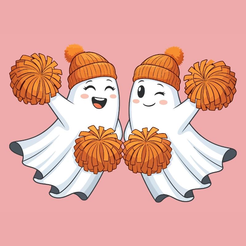 Cute ghosts with pompoms