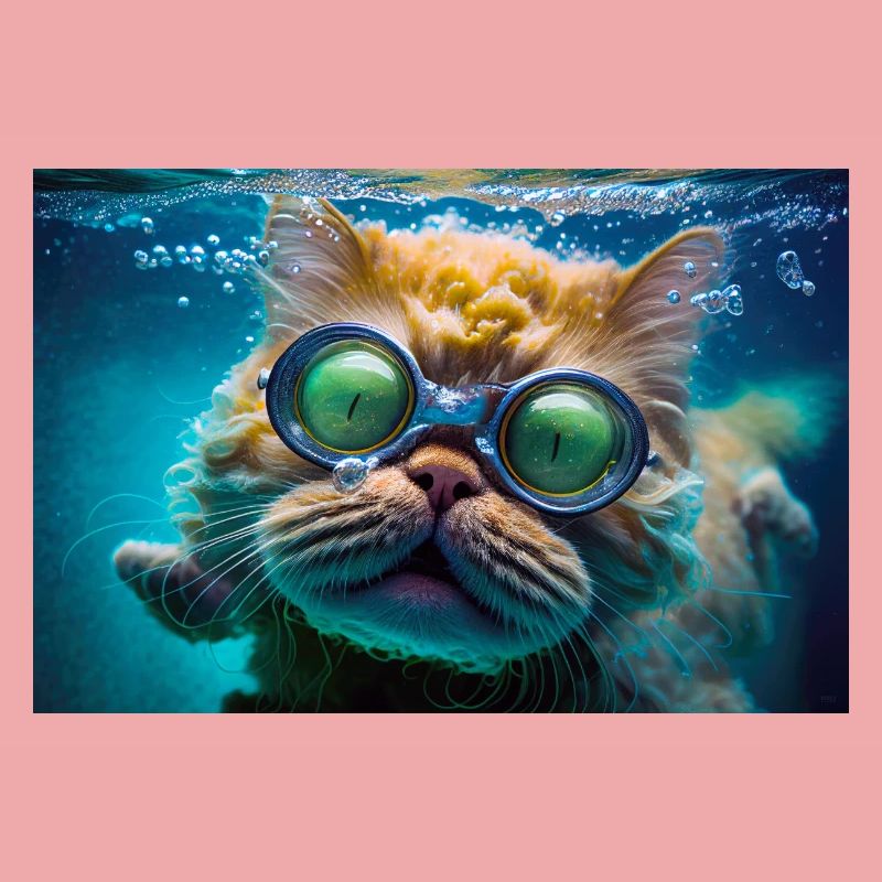 Hector le chat nageur à lunettes de plongée