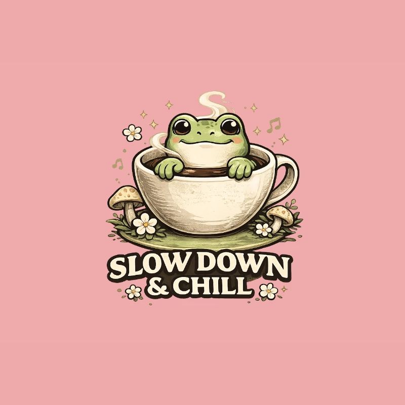 Slow Down & Chill – Cute Frog Coffee Aesthetic 