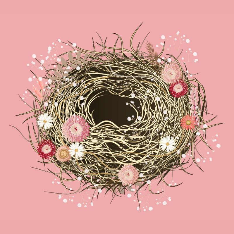 leeres Vogelnest oder Osternest mit Trockenblumen