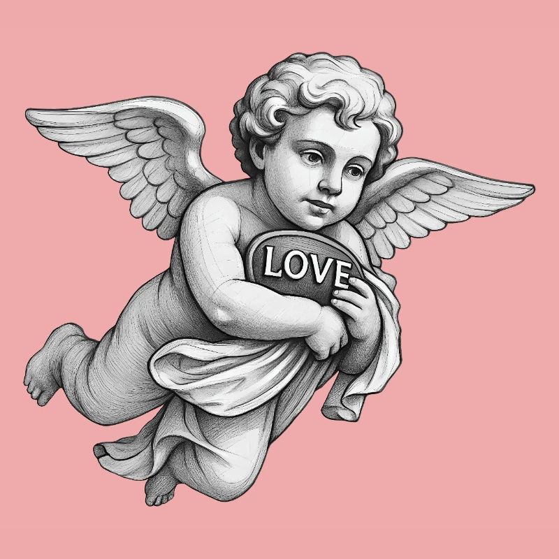 CUPID CHERUB - black & white