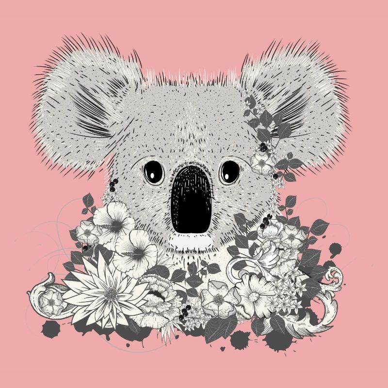 decorated koala bear with flowers and eucalyptus