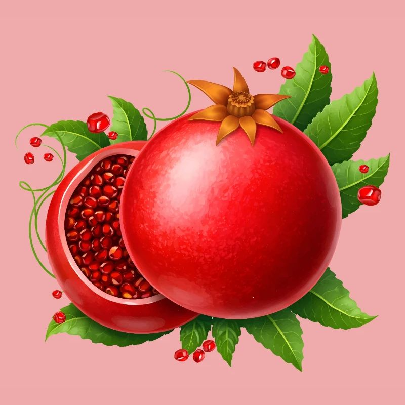 Granatapfel mit Blättern 