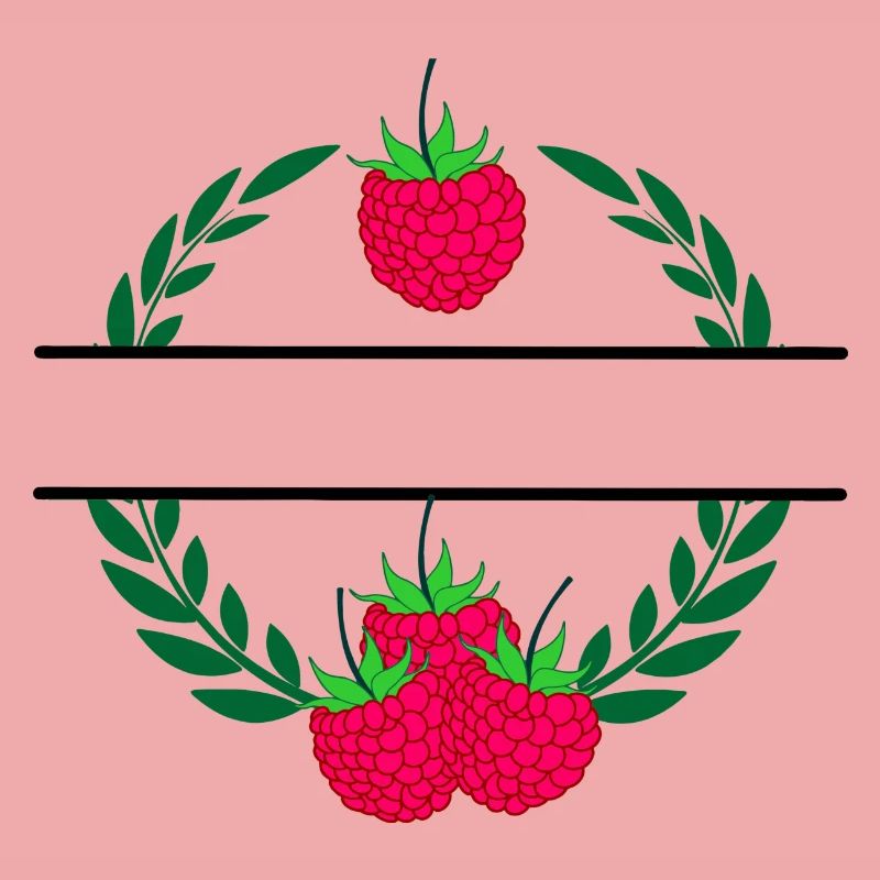 Raspberry in laurel wreath with red raspberry