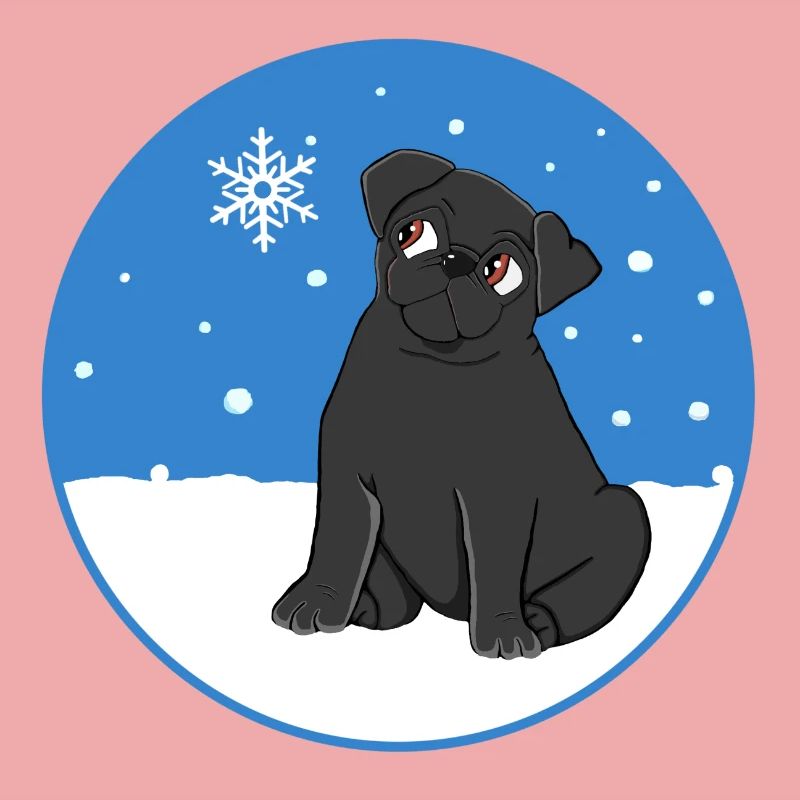 Schwarzer Mops im Schnee