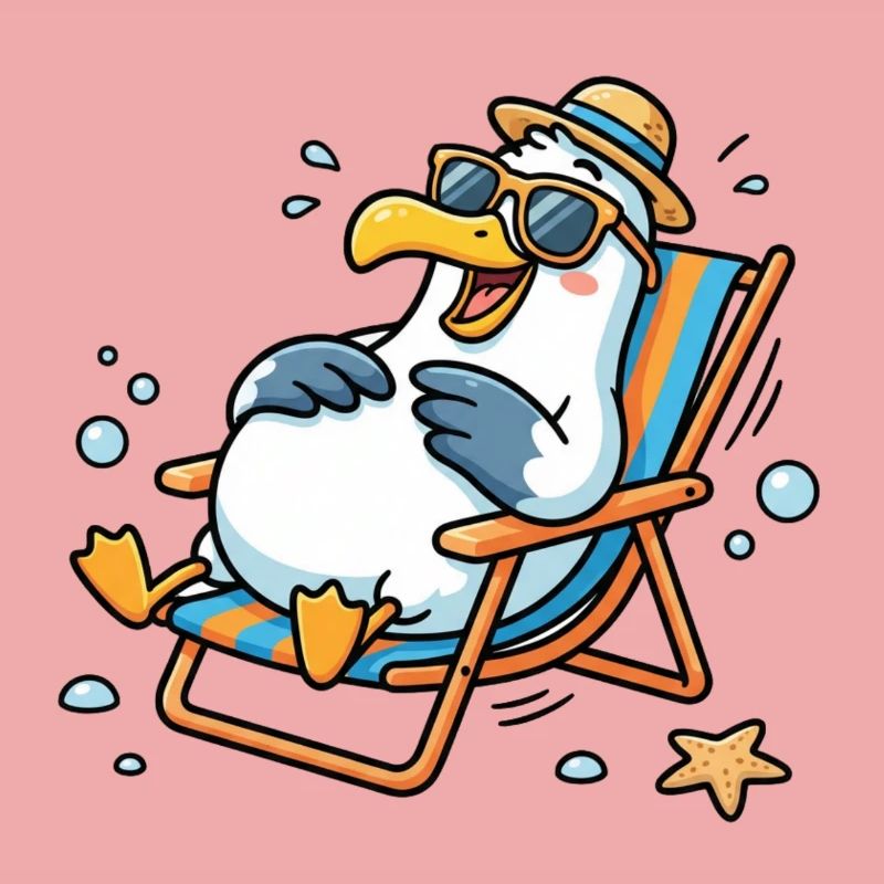 Relaxte Möwe am Strand