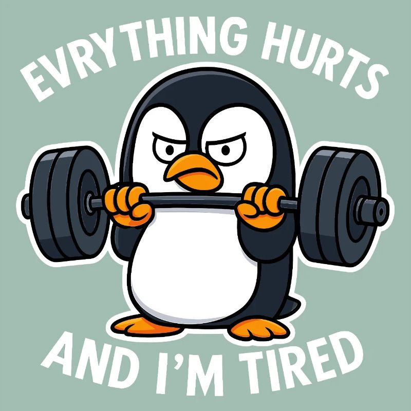 Grumpy Penguin Lifting Weights