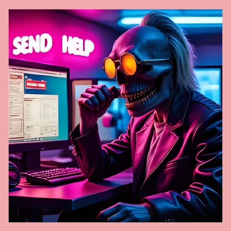 Cyberpunk néon crâne hacker Envoyer de l’aide Conception