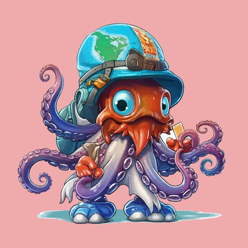 Oktopus Entdecker mit Weltkartenhelm