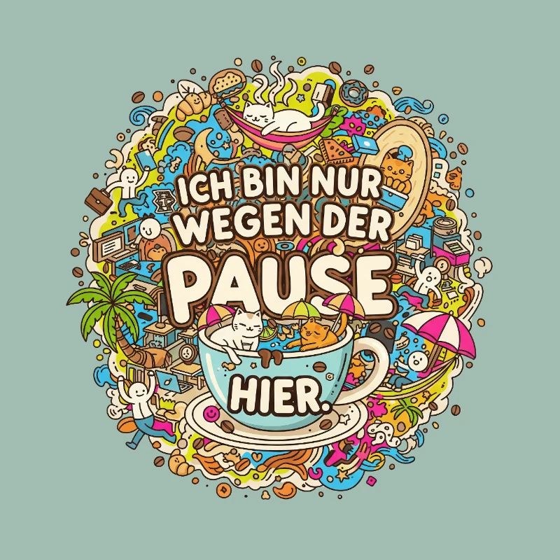 Ich bin nur wegen der Pause hier | Kaffee Doodle