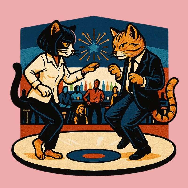 Two Retro Cats Dancing – Vintage Style