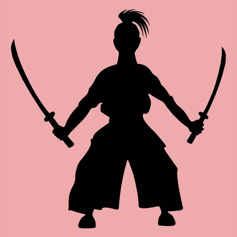 Épéiste japonais debout 2 épées