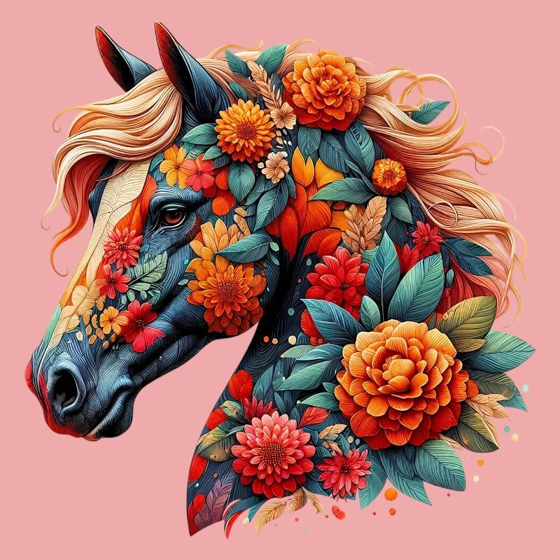 Cheval décoré de fleurs