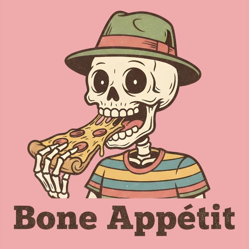 Bone Appétit Skeleton mange de la pizza