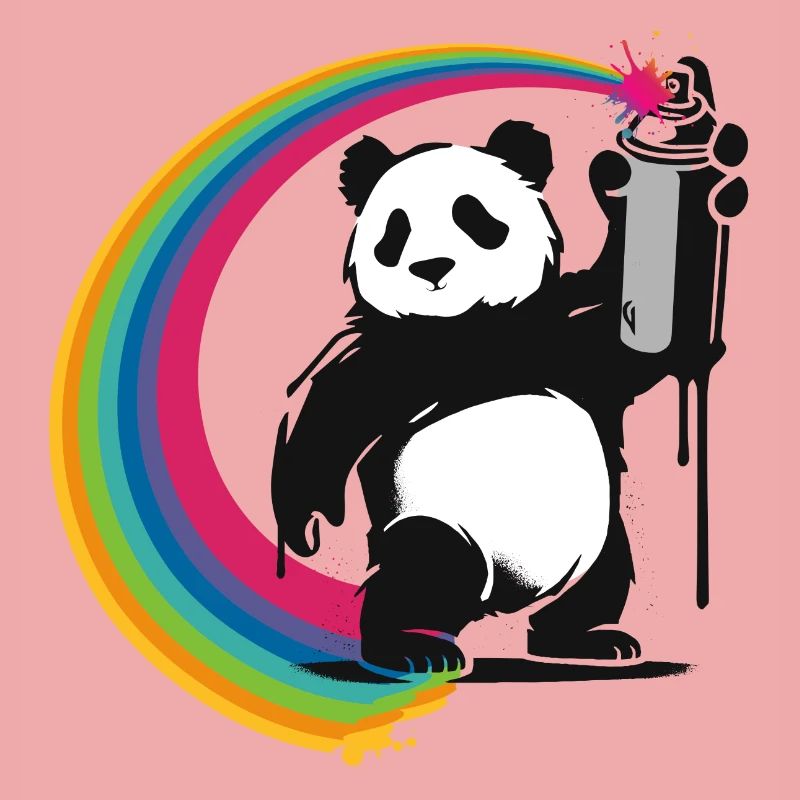 Stencil style panda holding a spray can