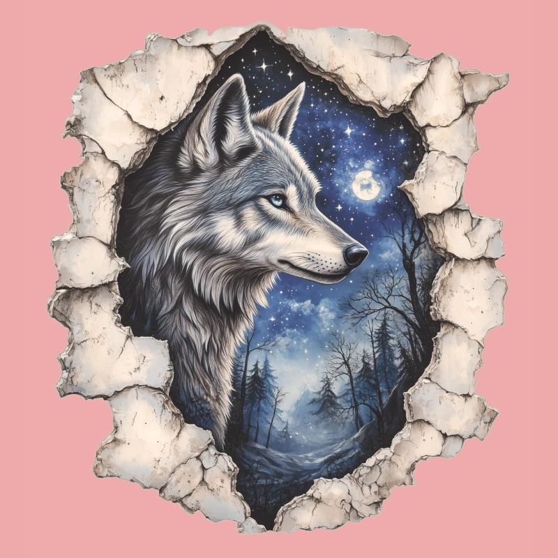 Wolf mit Sternenhimmel