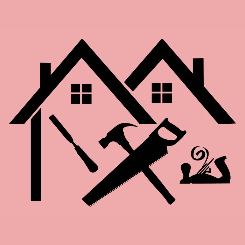 Logo charpentier maison scie à ciseau et raboteuse