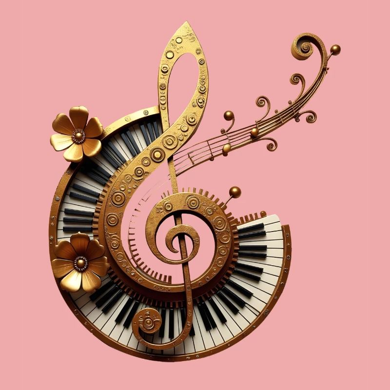Conception musicale avec engrenages et notes dorées
