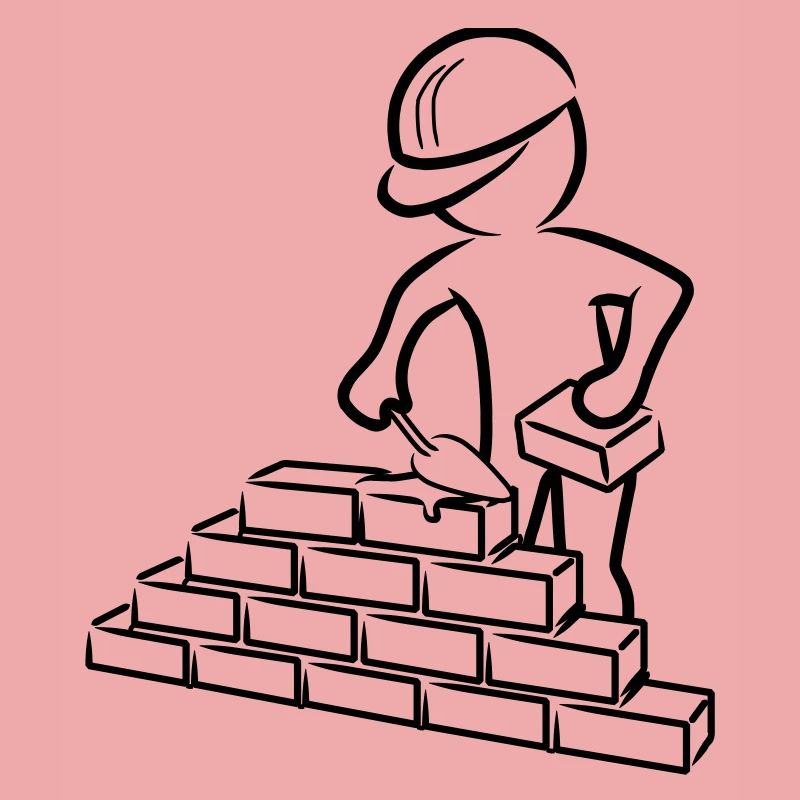 Construction worker with trowel, mortar and wall