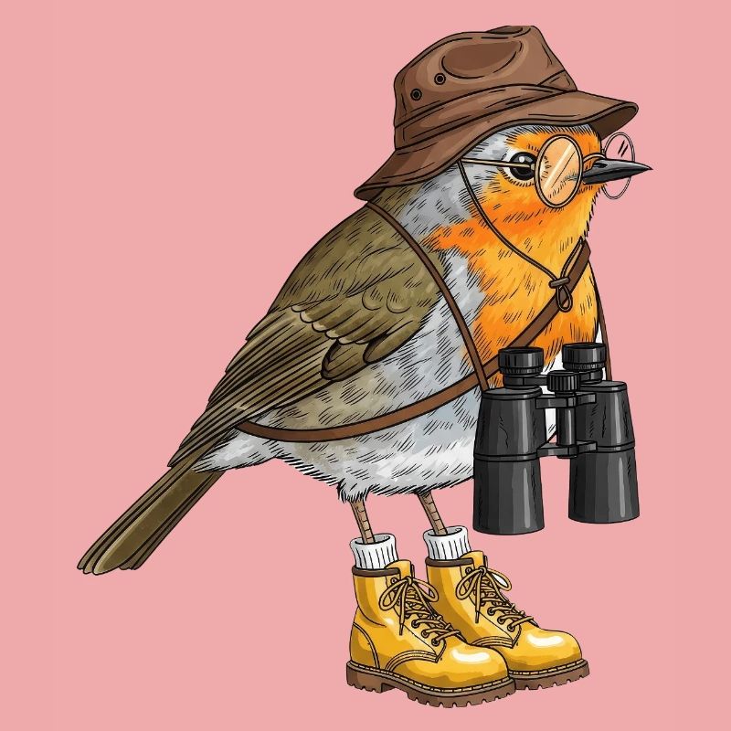 Entdecker-Robin mit Fernglas