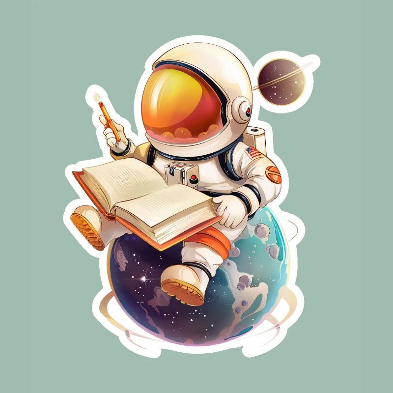 Astronaut reading his diary on a planet