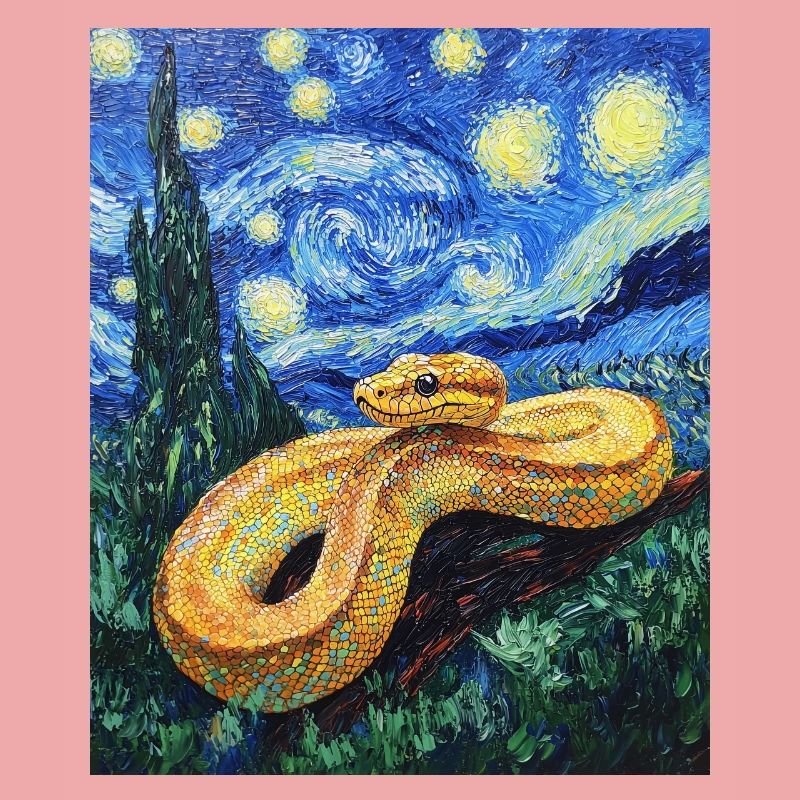 Serpent Python Style Van Gogh Nuit étoilée