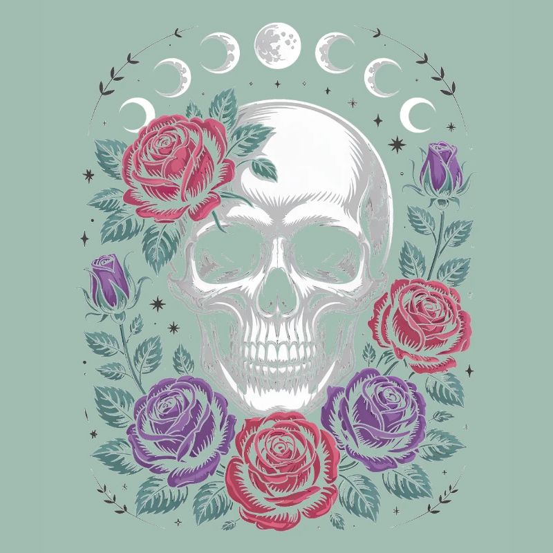 Gothic Skull with Moon Phases and Roses Design